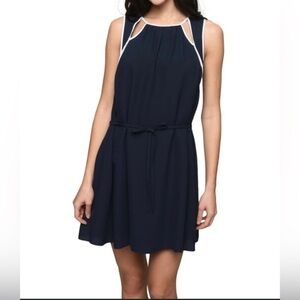 Navy w/White Piping & Cutout Detail Shift Dress
